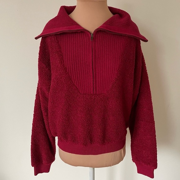 Anthropologie Dolan Left Coast Sherpa Quarter-Zip Pullover Red Sweater NWT Sz S - Picture 5 of 12